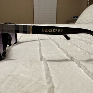 Burberry Black Frames with Plaid Temple and Gold Logo Sunglasses